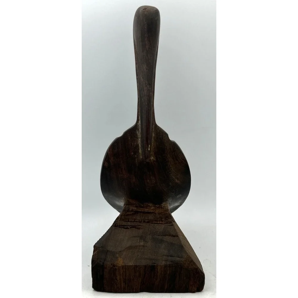 Vintage Wood Hand Carved Wooden Pelican Exotic Hard Iron‎ Statue 9